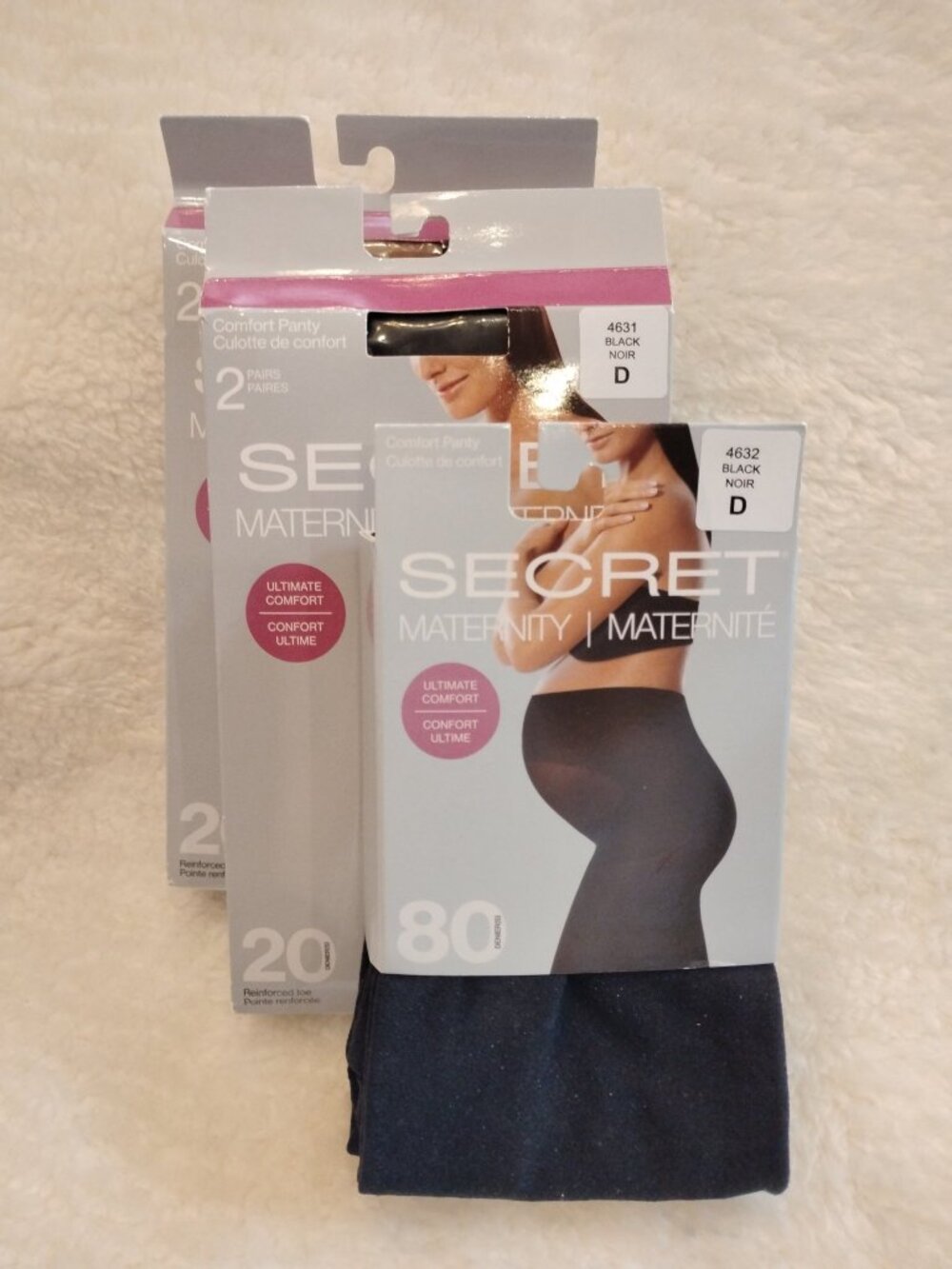 SET OF 3! Secret Maternity Pantyhose Size D Black & Nude Brand New
